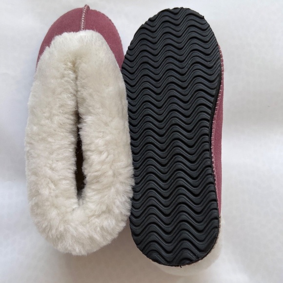 POSH  Slippers Size 6 Dusty Rose Pink Suede Lined in Sheepskin Fluffy Warm NWOT - Picture 7 of 8